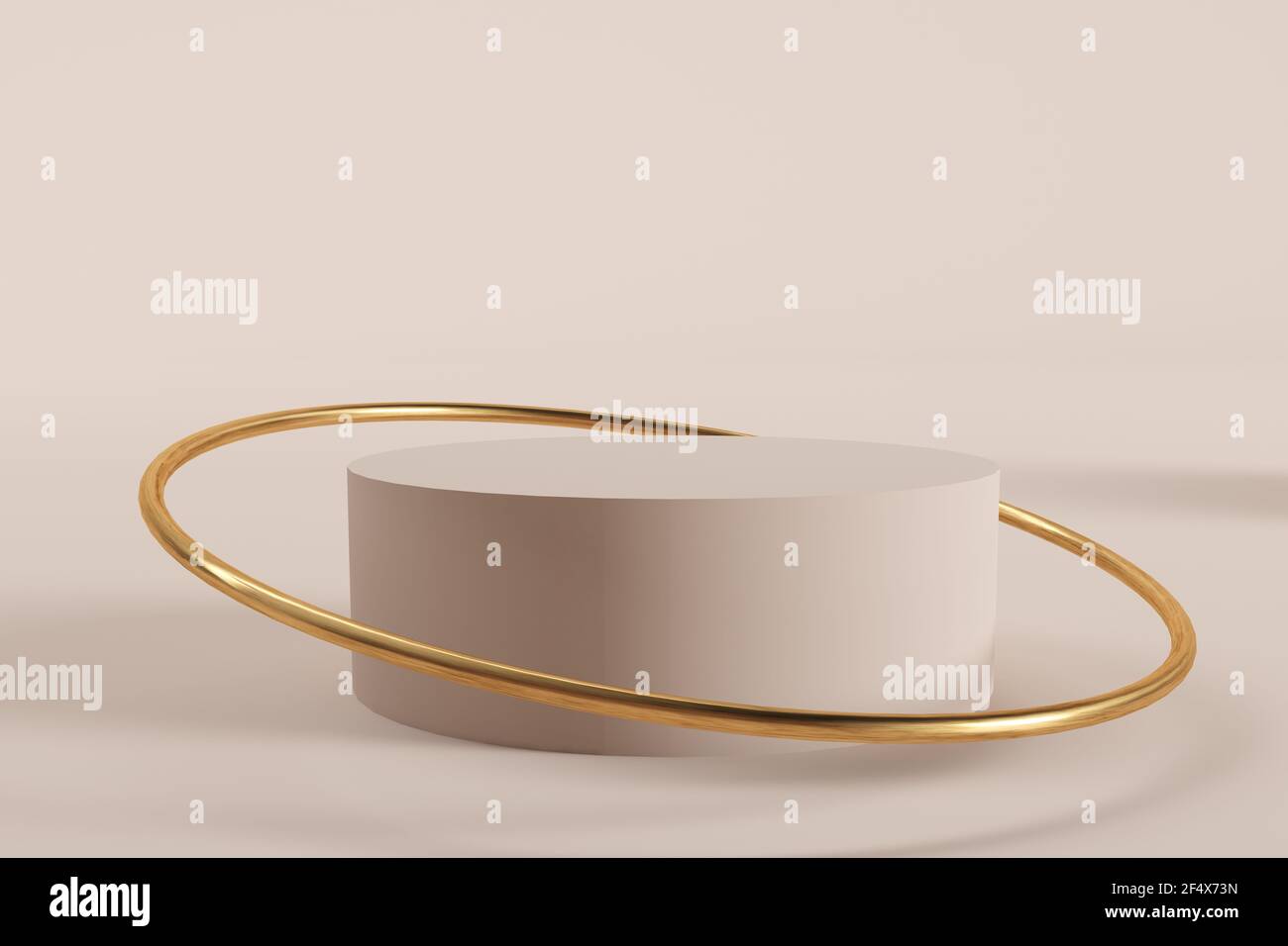 Cilindro con escena de anillo de oro 3D rendering Foto de stock