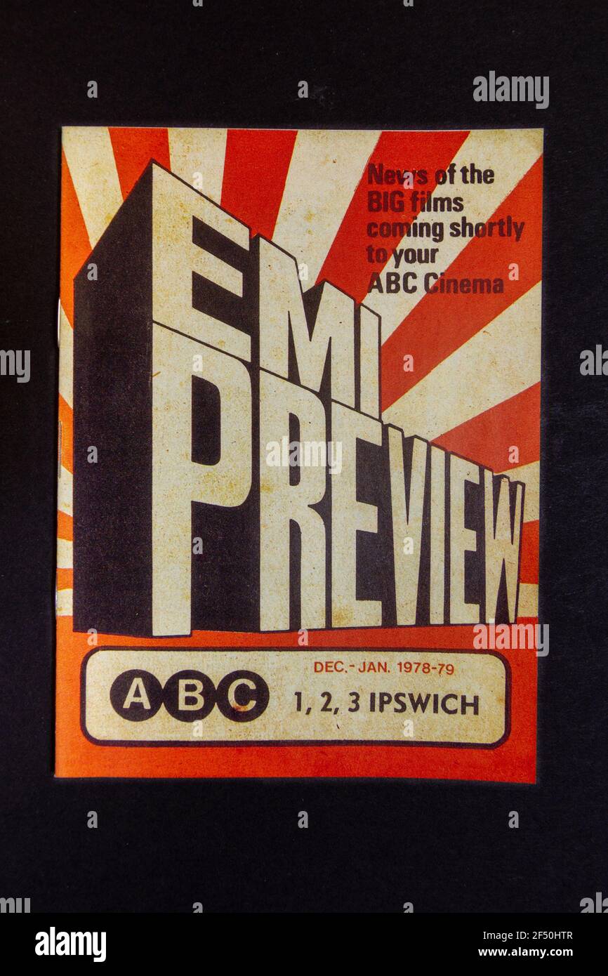 Una réplica de EMI Preview librito (portada), parte de un paquete de recuerdos de la infancia de la escuela 1970s. Foto de stock