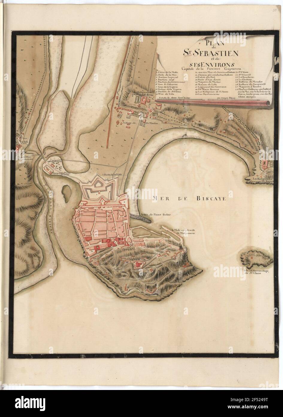Mapa de San Sebastián y sus alrededores. CAPITAL DE LA PROVINCIA GUPUSCOA Fotografía de stock