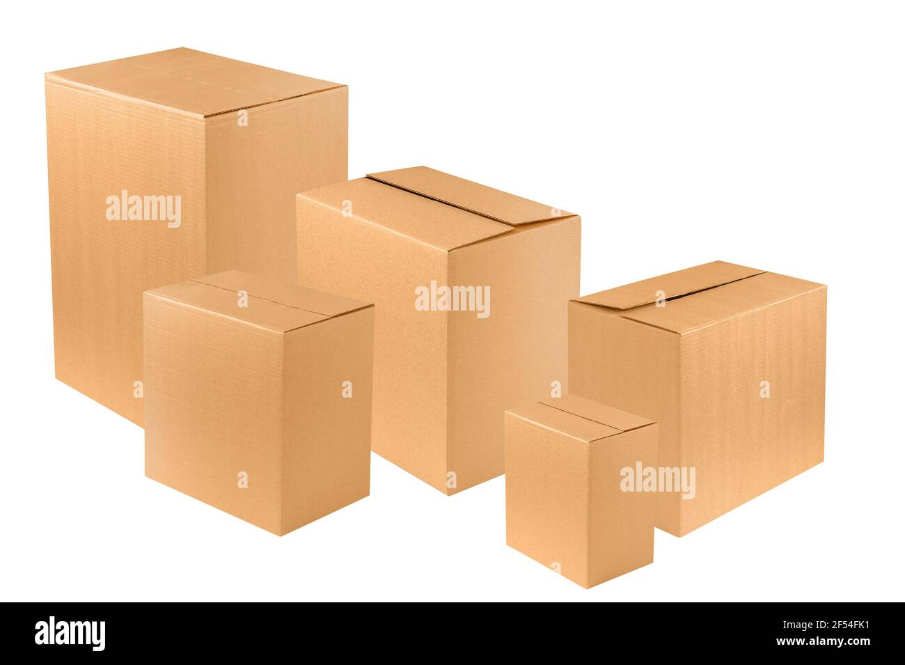 juego de nueva caja de cartón marrón en blanco Foto de stock