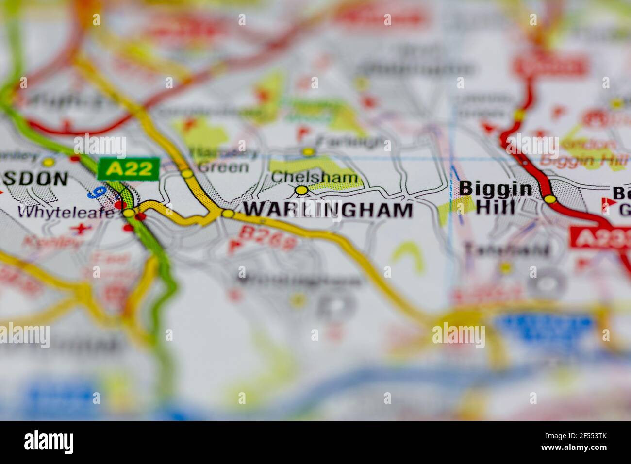Warlingham se muestra en un mapa geográfico o mapa de carreteras