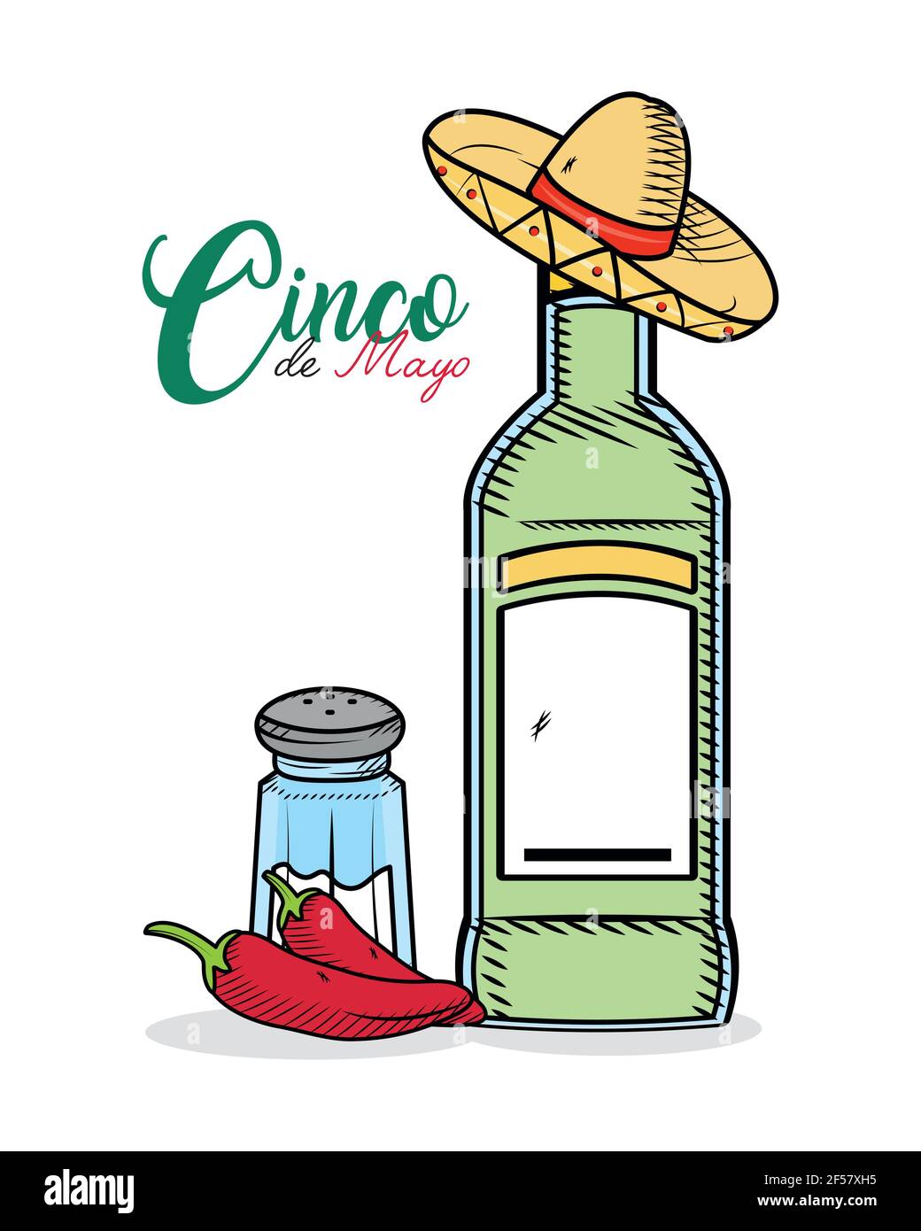 ilustración mexicana con botella de tequila Imagen Vector de stock - Alamy