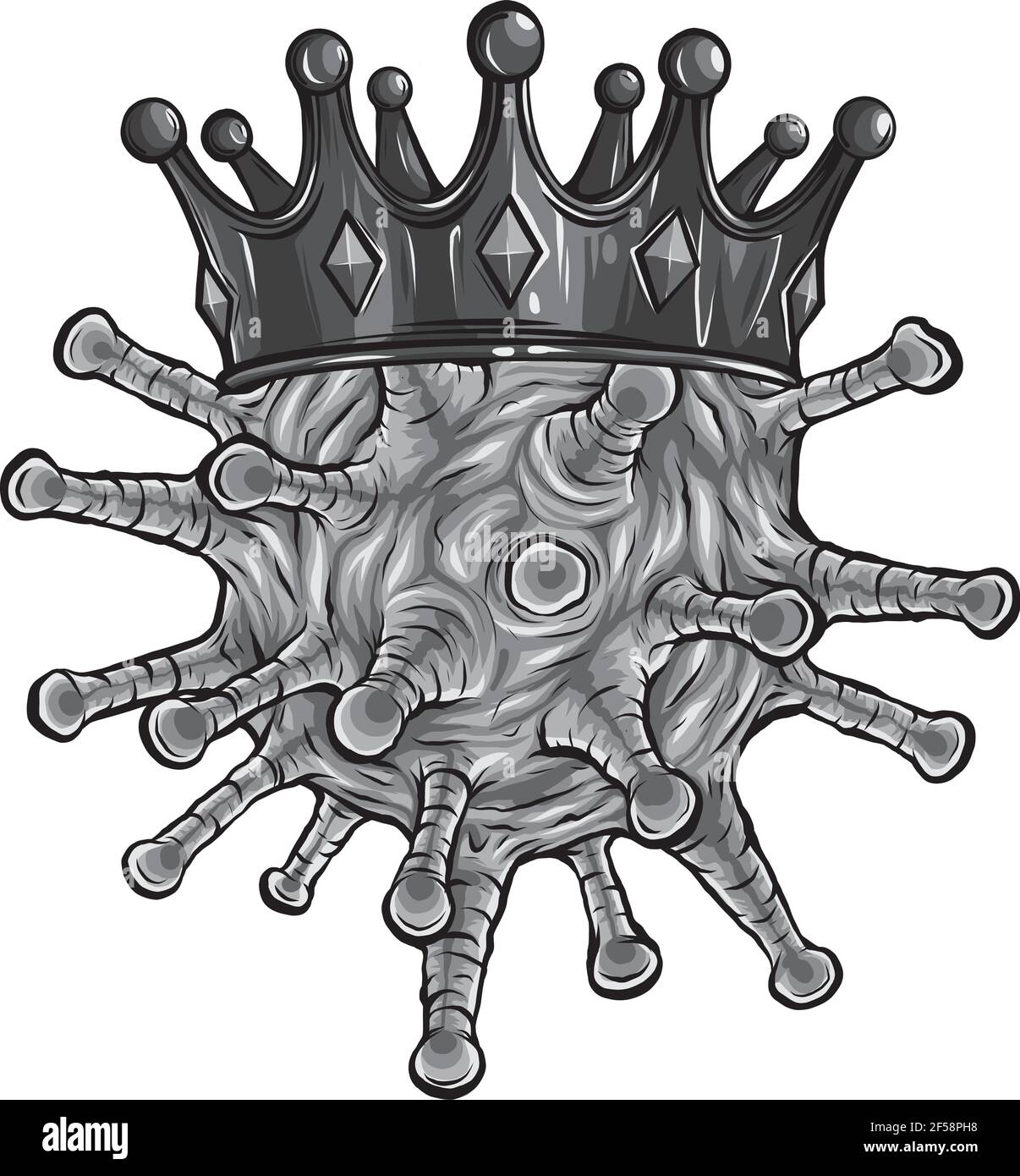 Diseño de Coronavirus en un estilo de dibujos animados con corona Ilustración del Vector