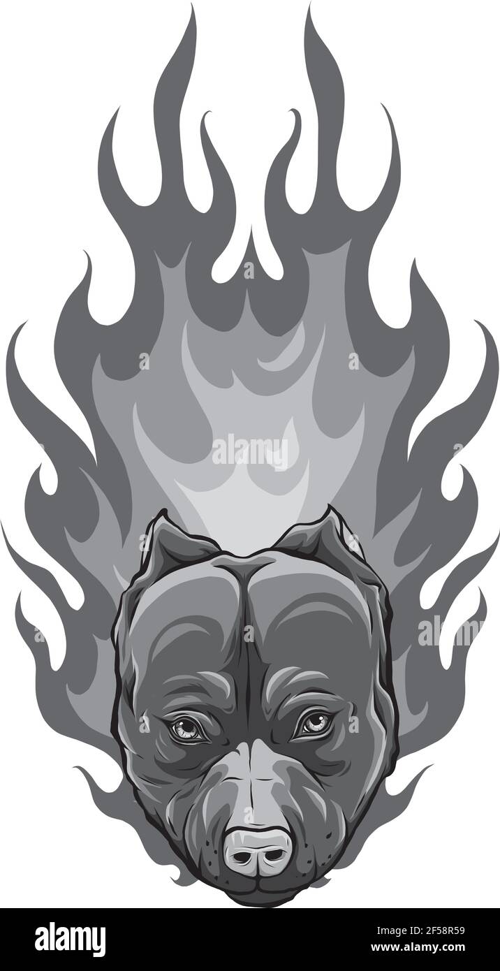 Diseño de la cabeza de Bull Dog con vector de llama Ilustración del Vector