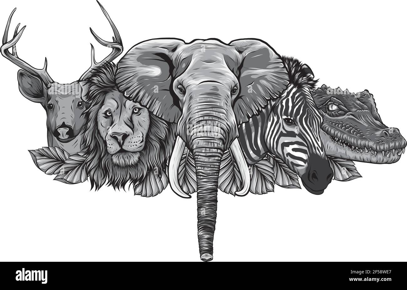 Diseño de Cartoon animales salvajes africanos sobre fondo blanco Ilustración del Vector