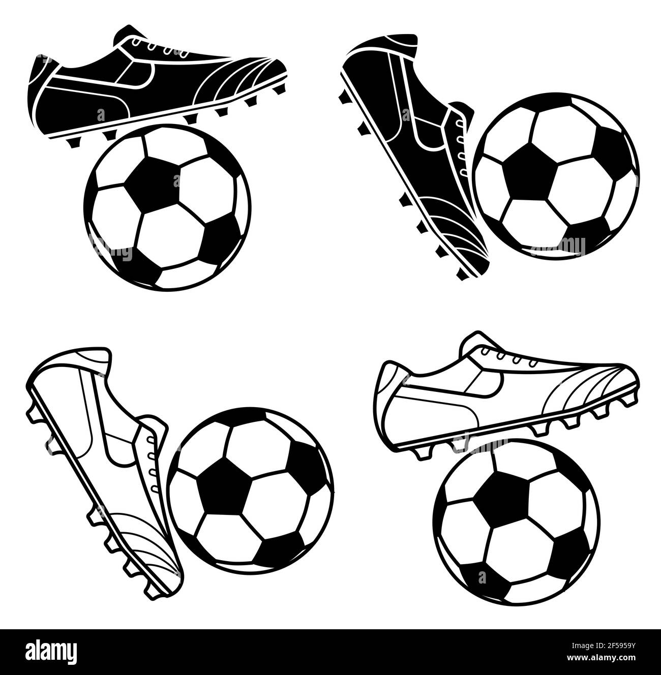 Pelota de fútbol clásica en blanco y negro y botas de fútbol, sneaker con  clavos. Vector aislado sobre fondo blanco Imagen Vector de stock - Alamy