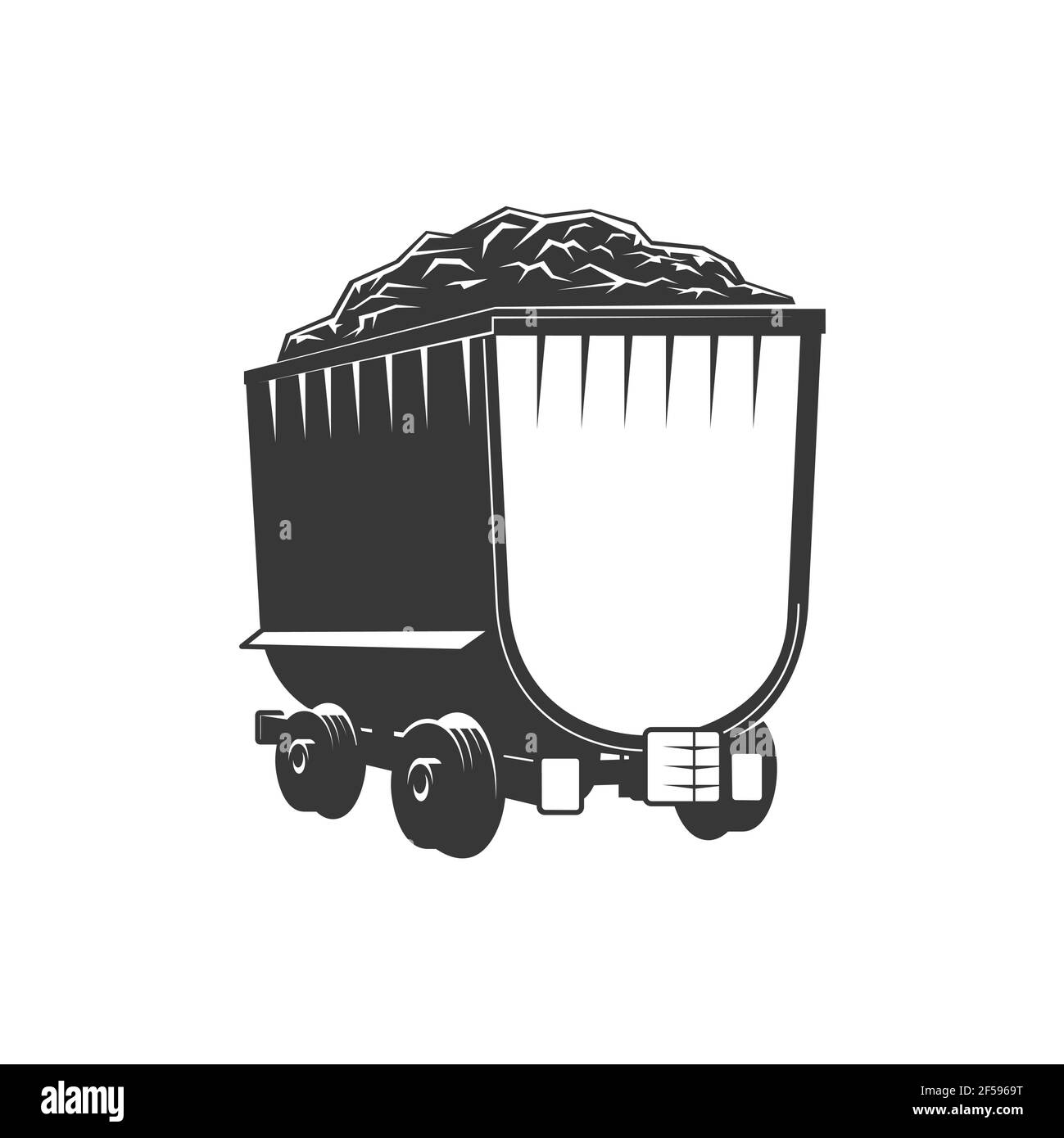 Carro ferroviario minero con carbón o roca aislada Ilustración del Vector