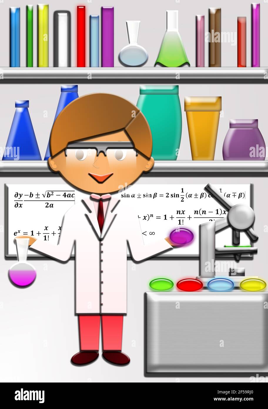 Dibujos animados de un lindo Científico Feliz, en su Laboratorio. Esta ilustración forma parte de una colección de diferentes profesiones Fotografía de stock - Alamy Dibujos animados de un lindo Científico Feliz, en su Laboratorio. Esta ilustración forma parte de una colección de diferentes profesiones Fotografía de stock - Alamy