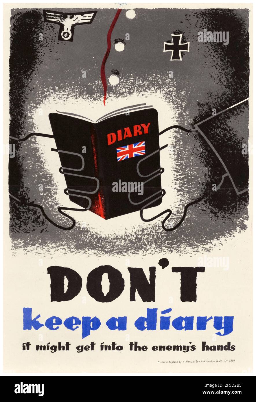 No guardes un diario, británico, WW2, afiche de seguridad, 1942-1945 Foto de stock