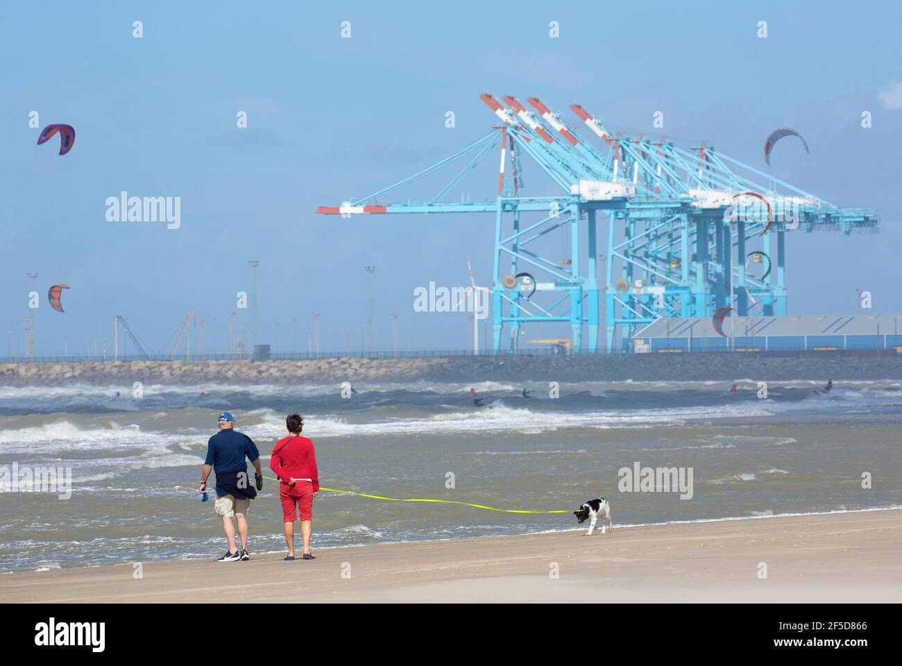 Kitesurf en Zeebrugge, Bélgica, Flandes Occidental, Blankenberge Foto de stock