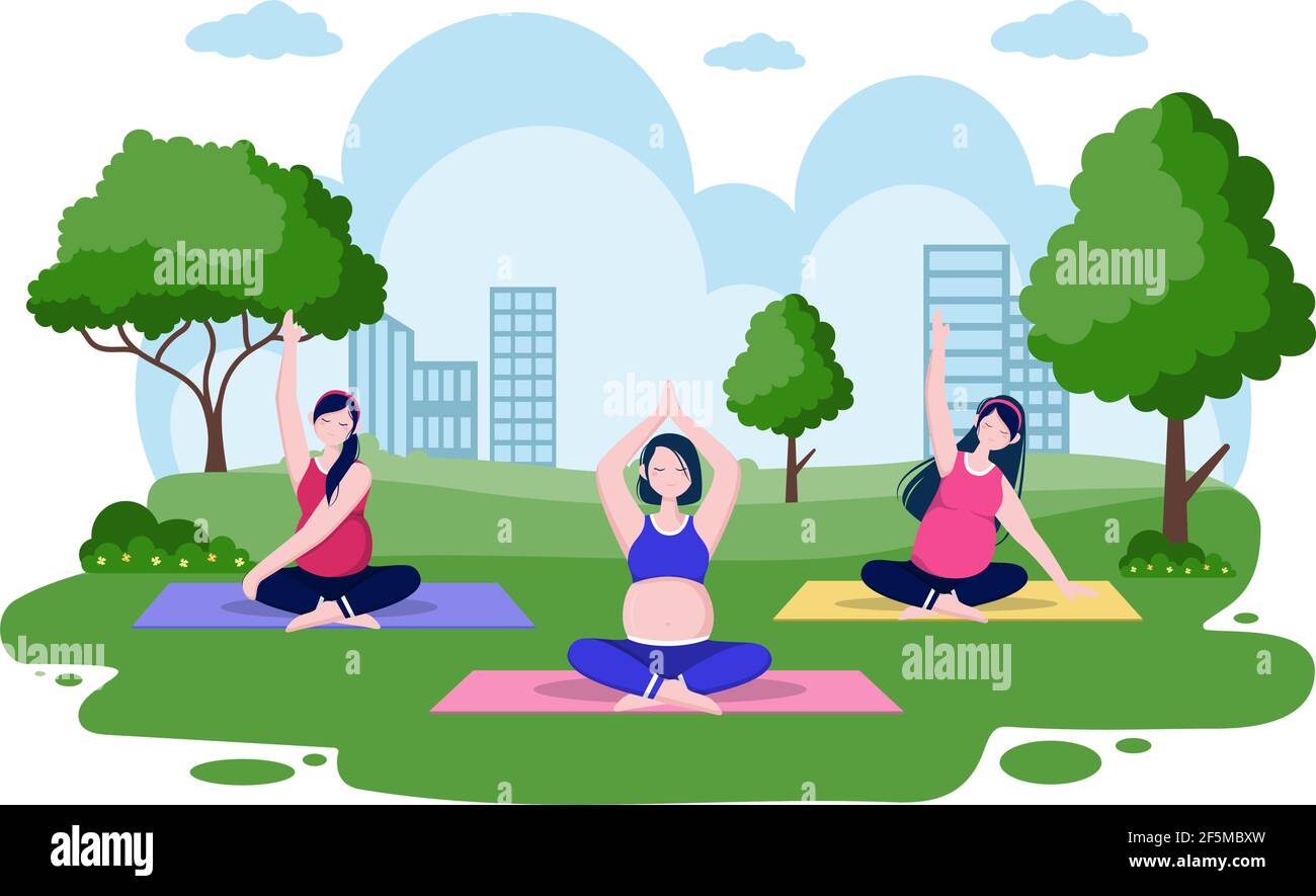 Mujer Embarazada Haciendo Yoga Poses Con Relajación Meditación Ejercicios De Equilibrio Y