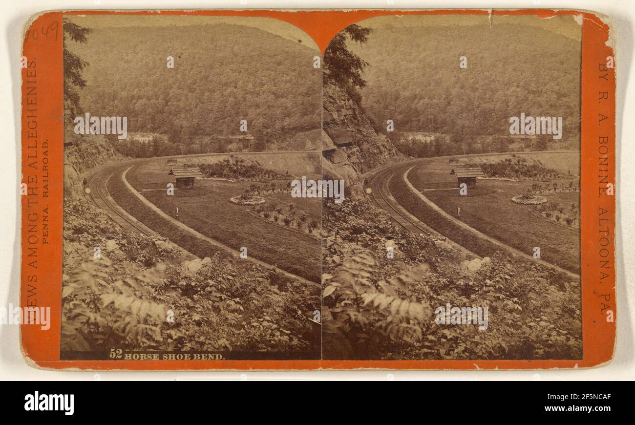 Curva de la zapata del caballo. Alleghenies, Pennsylvania Railroad Co. Robert Atkinson Bonine (Americano, 1836 - 1912) Foto de stock