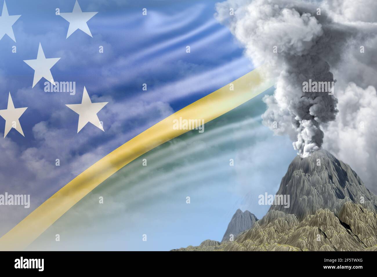 Gran volcán explosión erupción en el día con humo blanco en las Islas  Salomón fondo de la bandera, sufren de desastres naturales y el concepto de  cenizas volcánicas - 3D Fotografía de