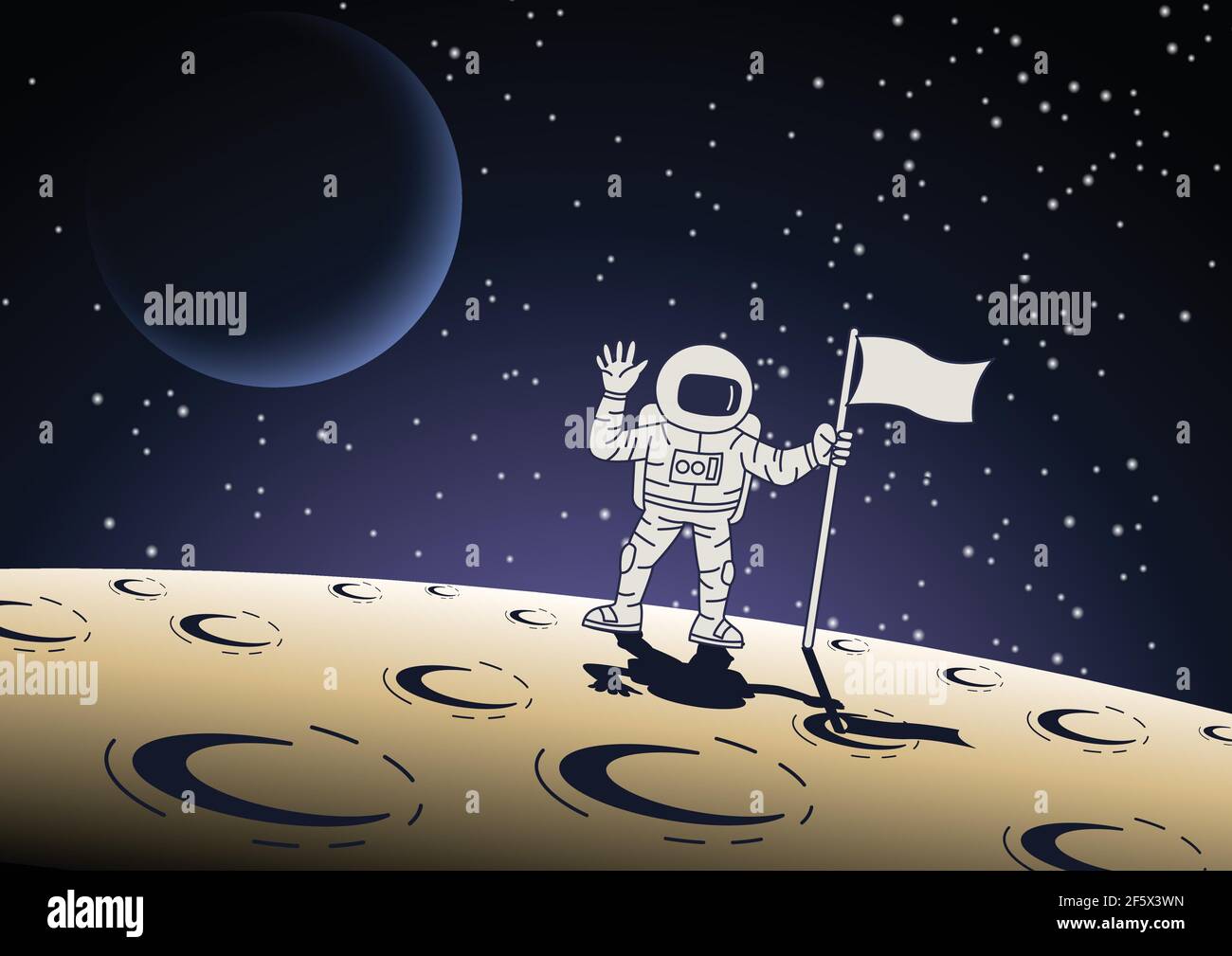 Versión de dibujos animados diseño de astronauta mantener la bandera en la  superficie de la luna,ilustración vectorial Imagen Vector de stock - Alamy