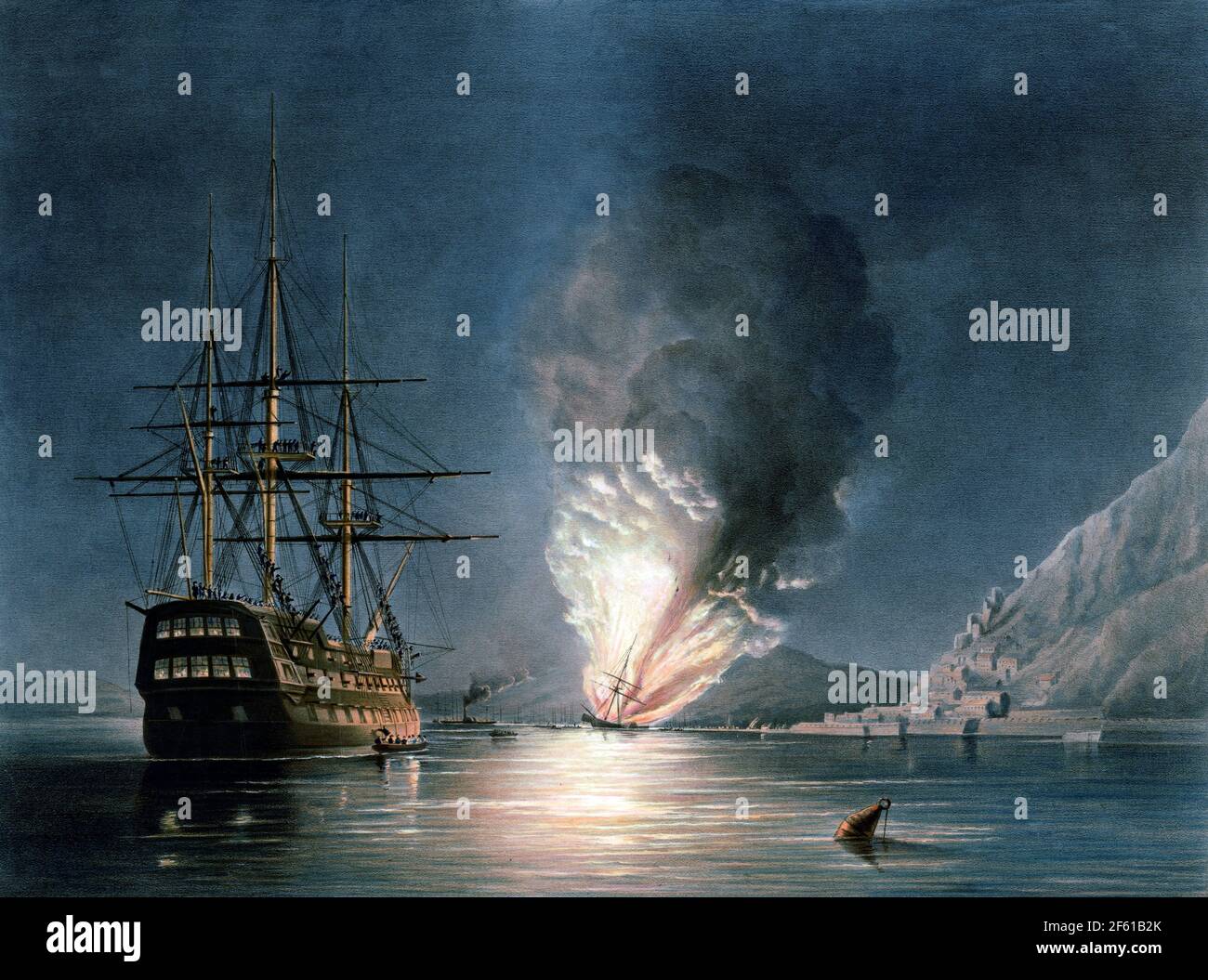 Explosión del USS Missouri, 1843 Foto de stock