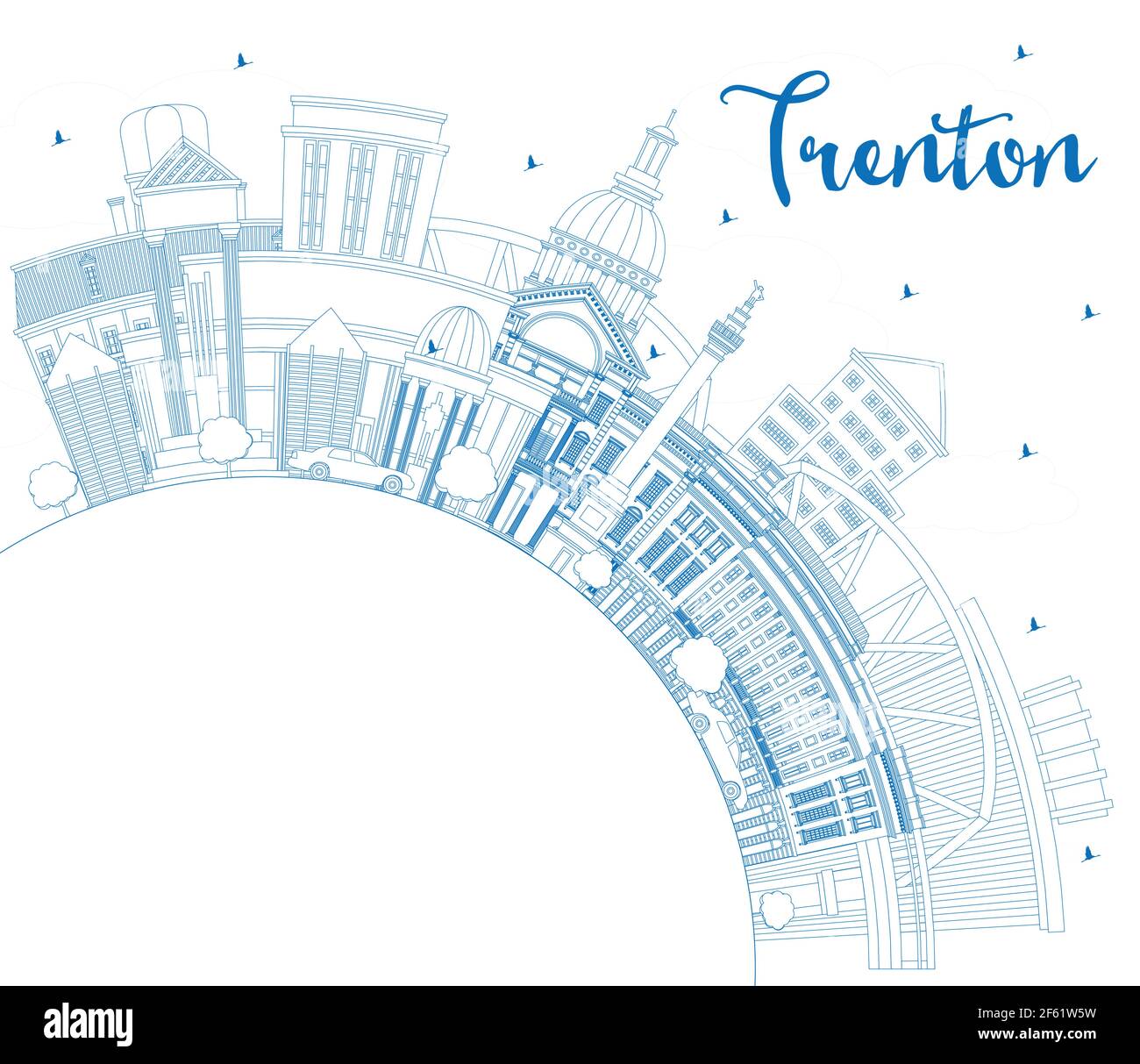 Contorno de la ciudad de Trenton Nueva Jersey Skyline con edificios azules y espacio de copia. Ilustración vectorial. Trenton es la capital del estado estadounidense de Nueva Jersey. Ilustración del Vector