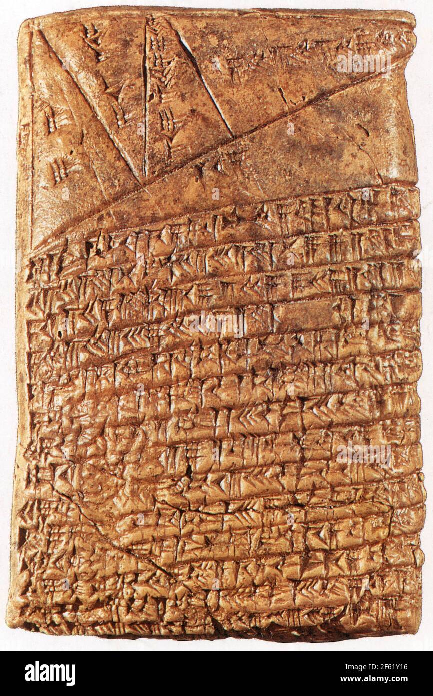 Texto matemático cuneiforme, primera dinastía babilónica Foto de stock