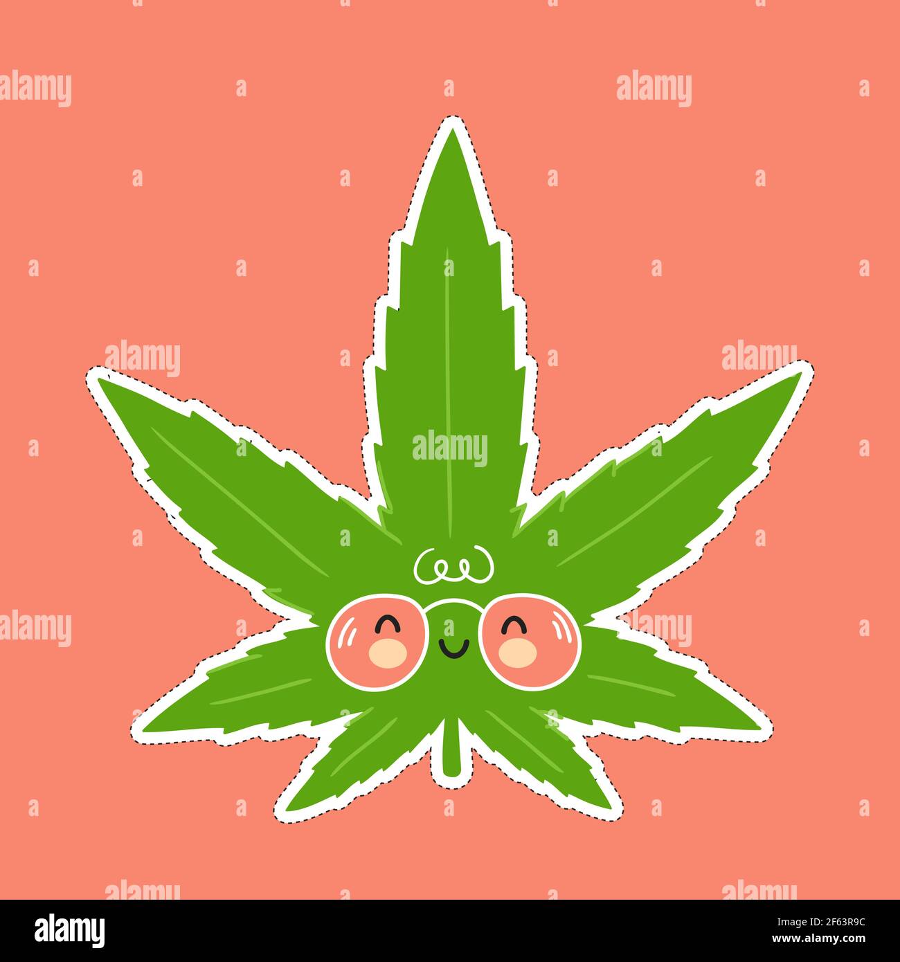 Cute gracioso Weed marihuana hoja de carácter pegatina. Vector dibujo a  mano dibujos animados kawaii personaje ilustración icono. Maleza marihuana  hoja concepto de carácter Imagen Vector de stock - Alamy