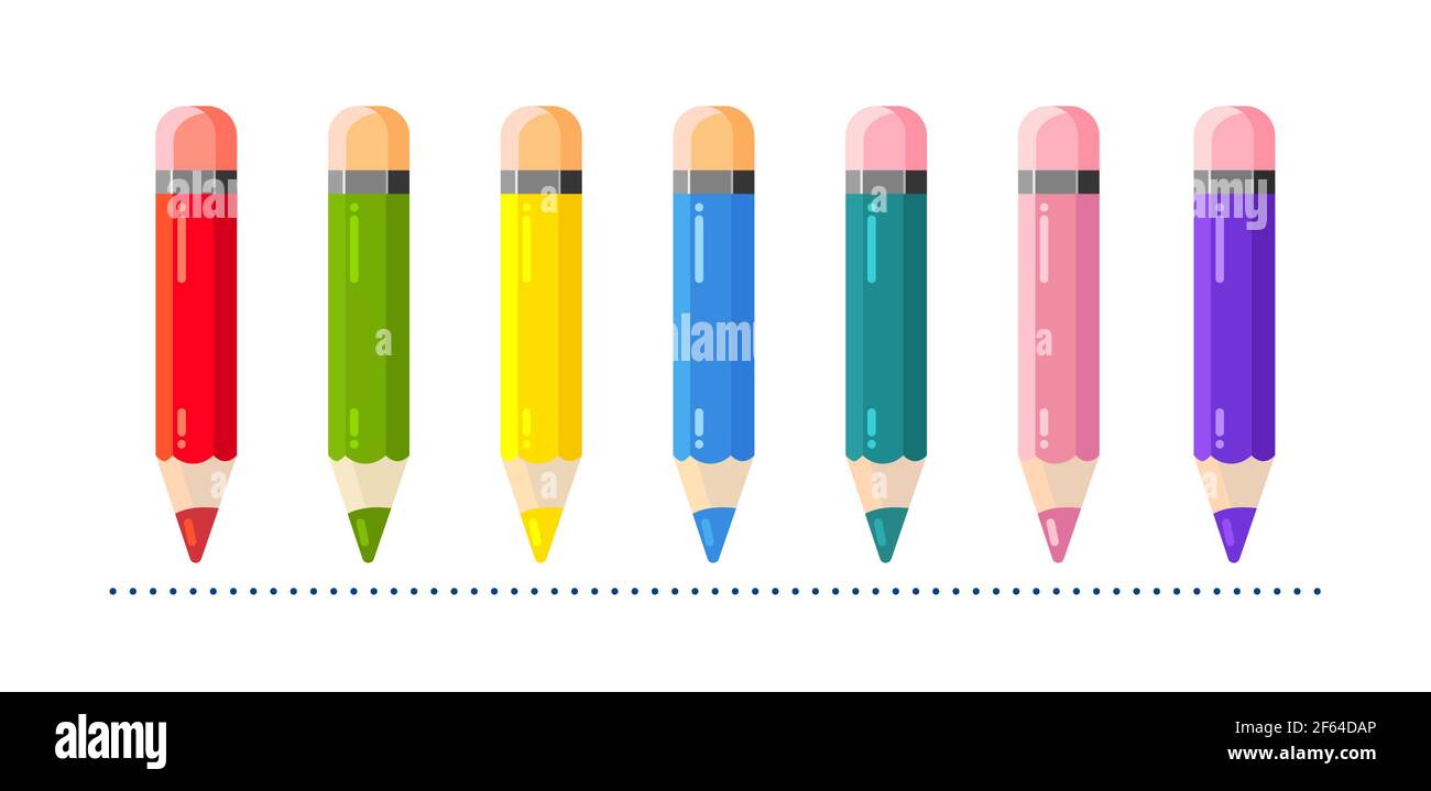 Lápices de colores para niños para dibujar en estilo plano. Vector icono de  lápiz diferente. Vector aislado sobre fondo blanco Imagen Vector de stock -  Alamy
