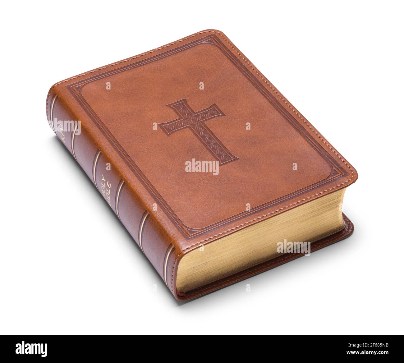 Biblia de cuero con corte de cruz en relieve. Foto de stock