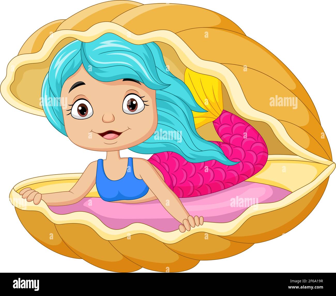 Dibujos animados niña sirena en la concha Imagen Vector de stock - Alamy