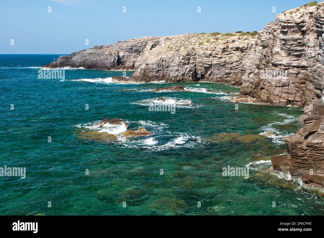 La Conca zona rocosa, Carloforte, Isla de San Pietro, Carbonia - Iglesias distrito, Cerdeña, Italia, Europa Foto de stock