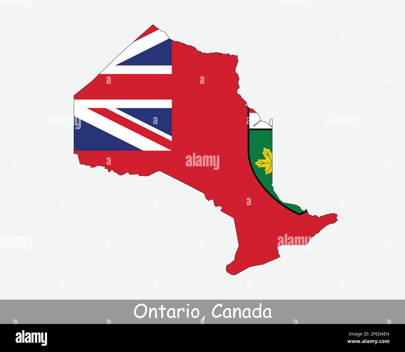 Bandera del mapa de Ontario. Mapa DE ON, Canadá con la bandera aislada sobre fondo blanco. Provincia canadiense. Ilustración vectorial. Ilustración del Vector