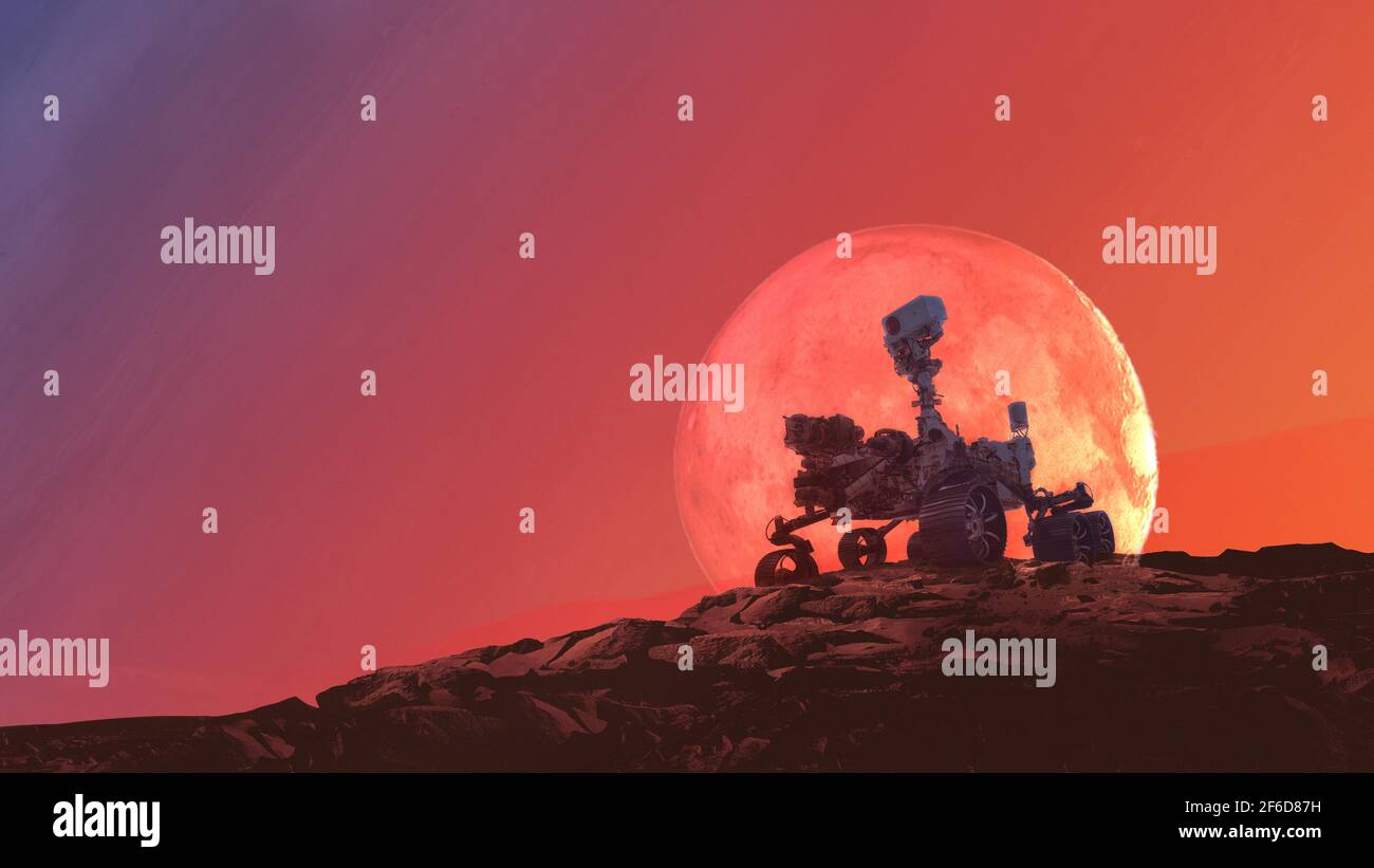 Exploración planeta rojo en el mars rover, elementos de esta imagen proporcionados por la ilustración 3D de la NASA Foto de stock