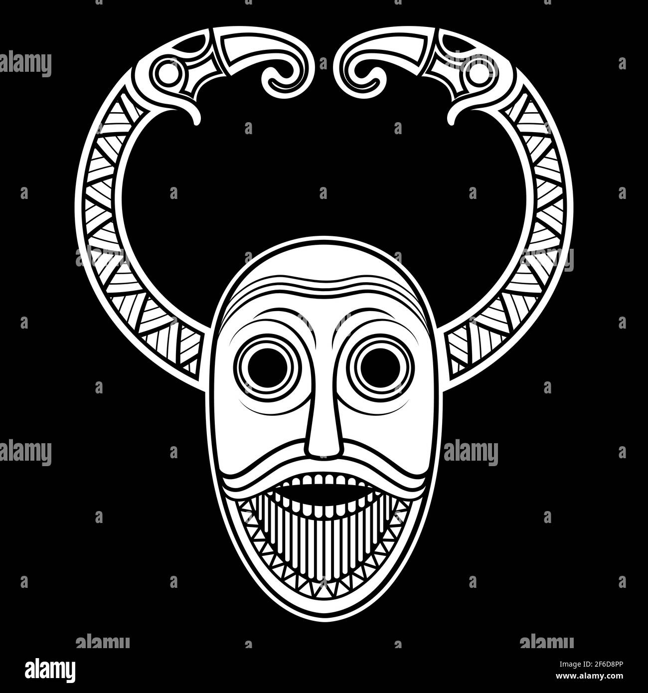 Viking, diseño nórdico antiguo. El dios escandinavo Odin y dos cuervos Ilustración del Vector