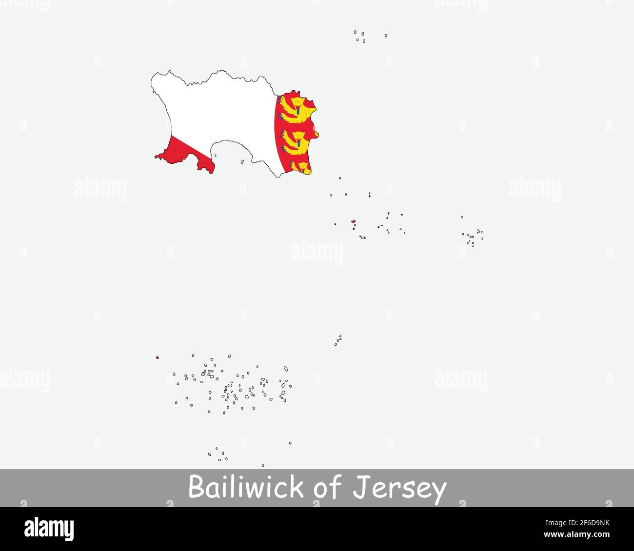 Indicador de mapa de Jersey. Mapa de la Bailía de Jersey con bandera aislada sobre fondo blanco. Dependencia de la corona. Ilustración vectorial. Ilustración del Vector
