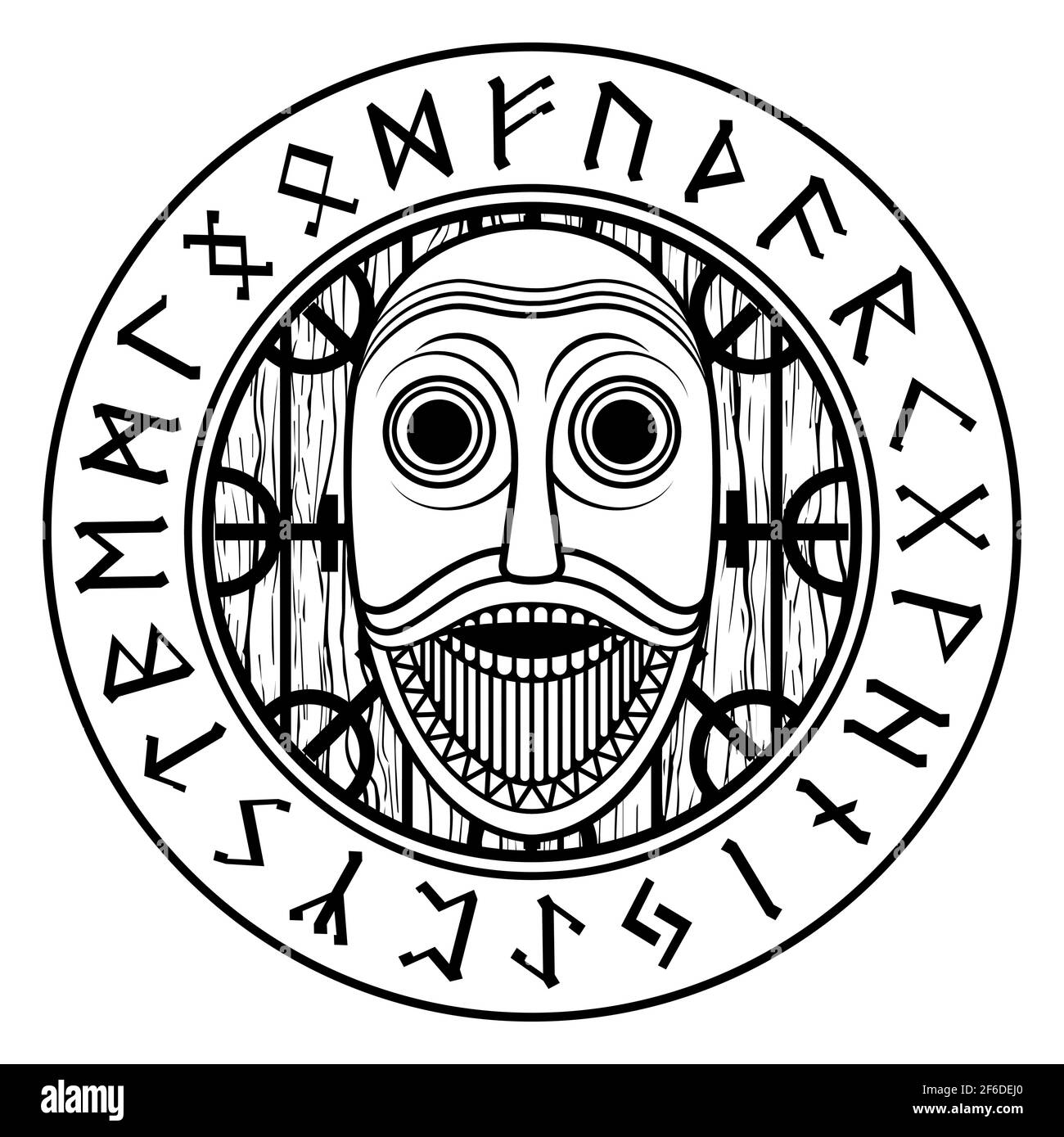 Viking, diseño nórdico antiguo. El dios escandinavo Odin y Runes Ilustración del Vector
