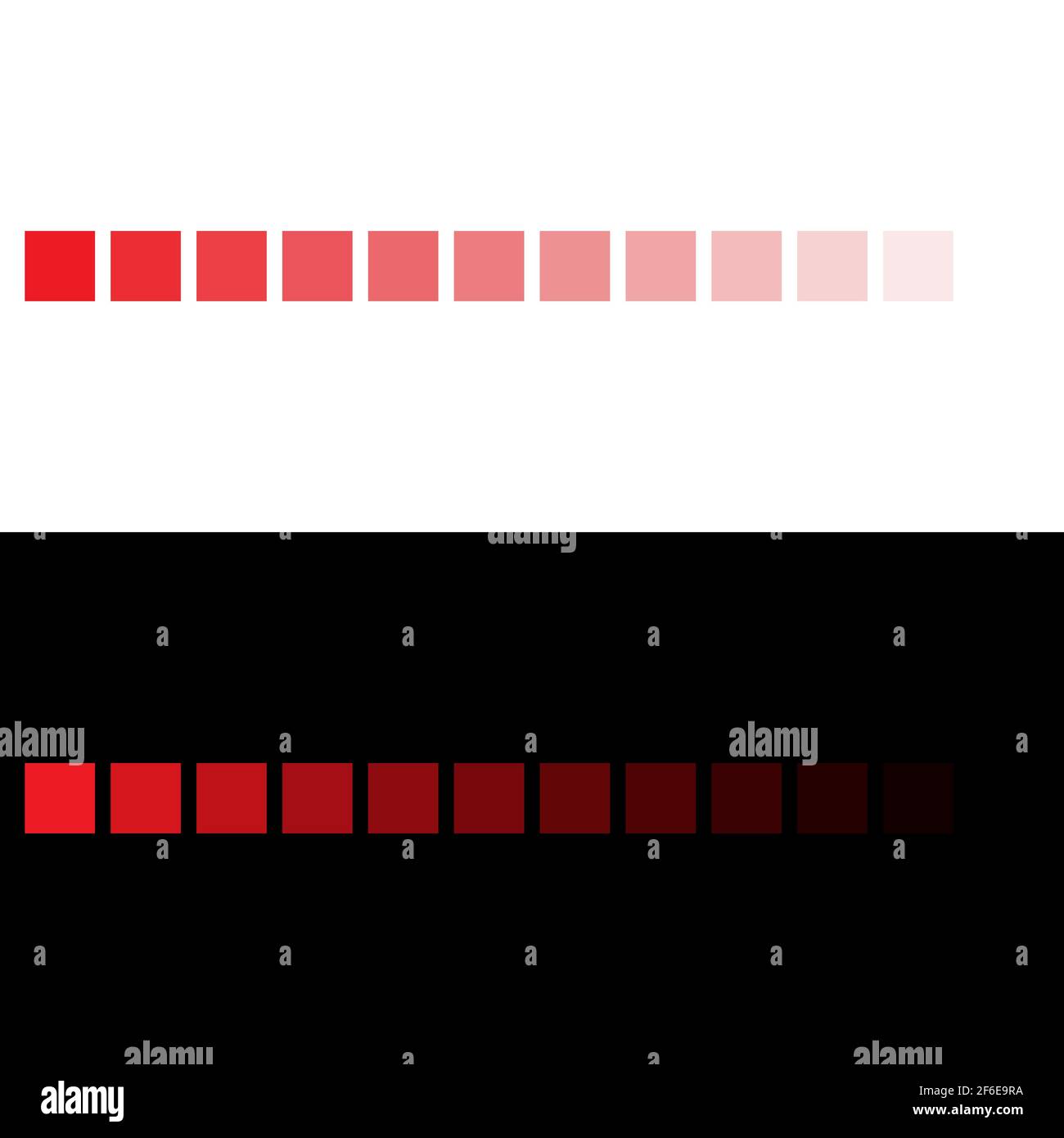 La paleta de colores rojos se desvanece en transparencia. Secuencia de  espectro de color rojo en blanco y negro Imagen Vector de stock - Alamy