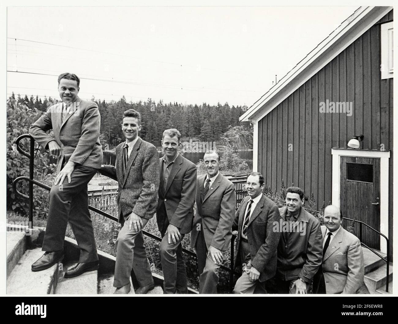 Foto de grupo en Harsjön. Foto de stock