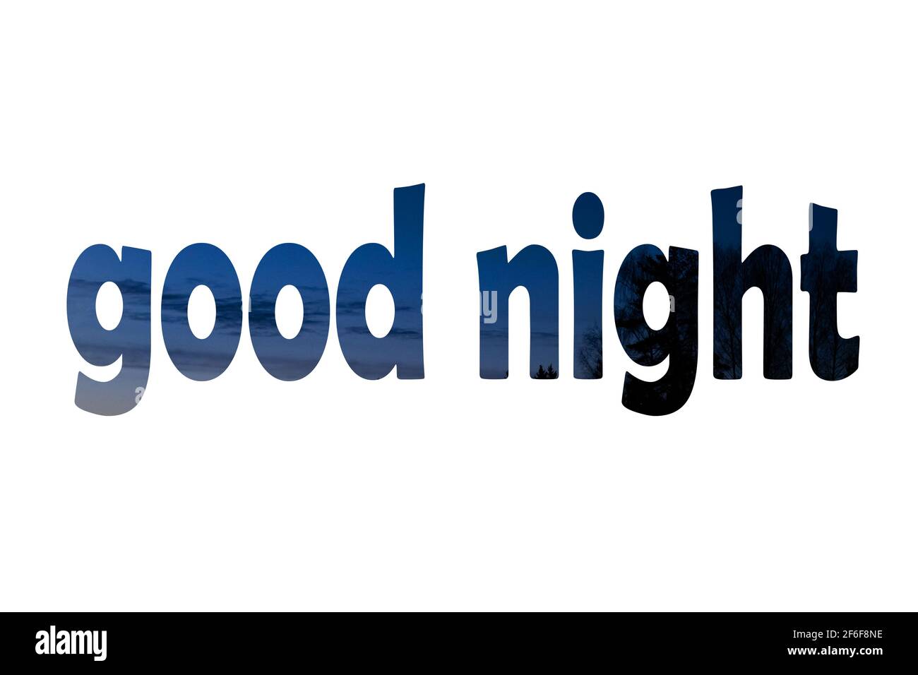 Palabras buenas noches hechas de cielo negro aislado en blanco Fotografía  de stock - Alamy