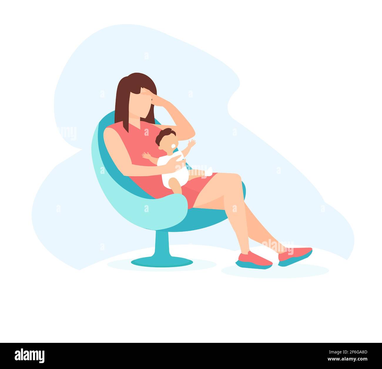 Vector de una mujer triste con un niño en sus brazos. Concepto de depresión posparto. Ilustración del Vector