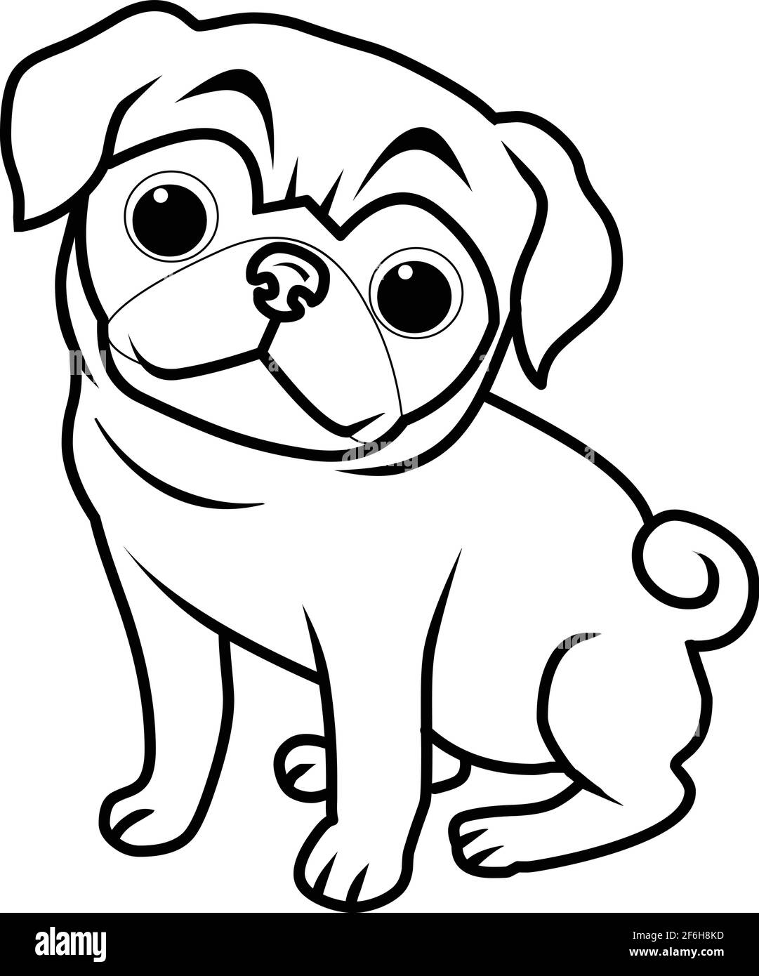 Cartoon perro colorear página pug sentado vector ilustración Imagen Vector  de stock - Alamy