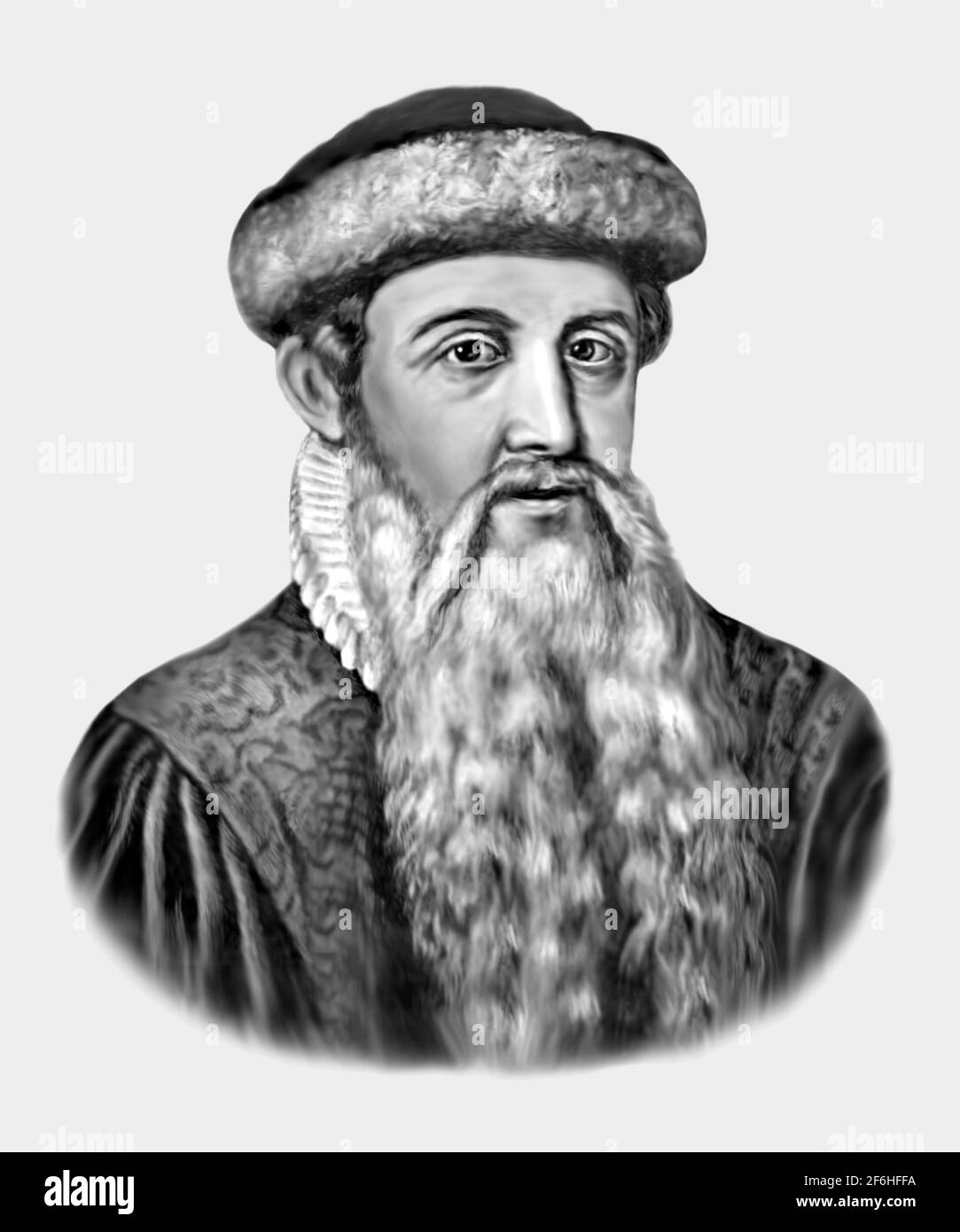 Johannes Gutenberg 1400-1468 impresora alemana Goldsmith Inventor Editor Foto de stock