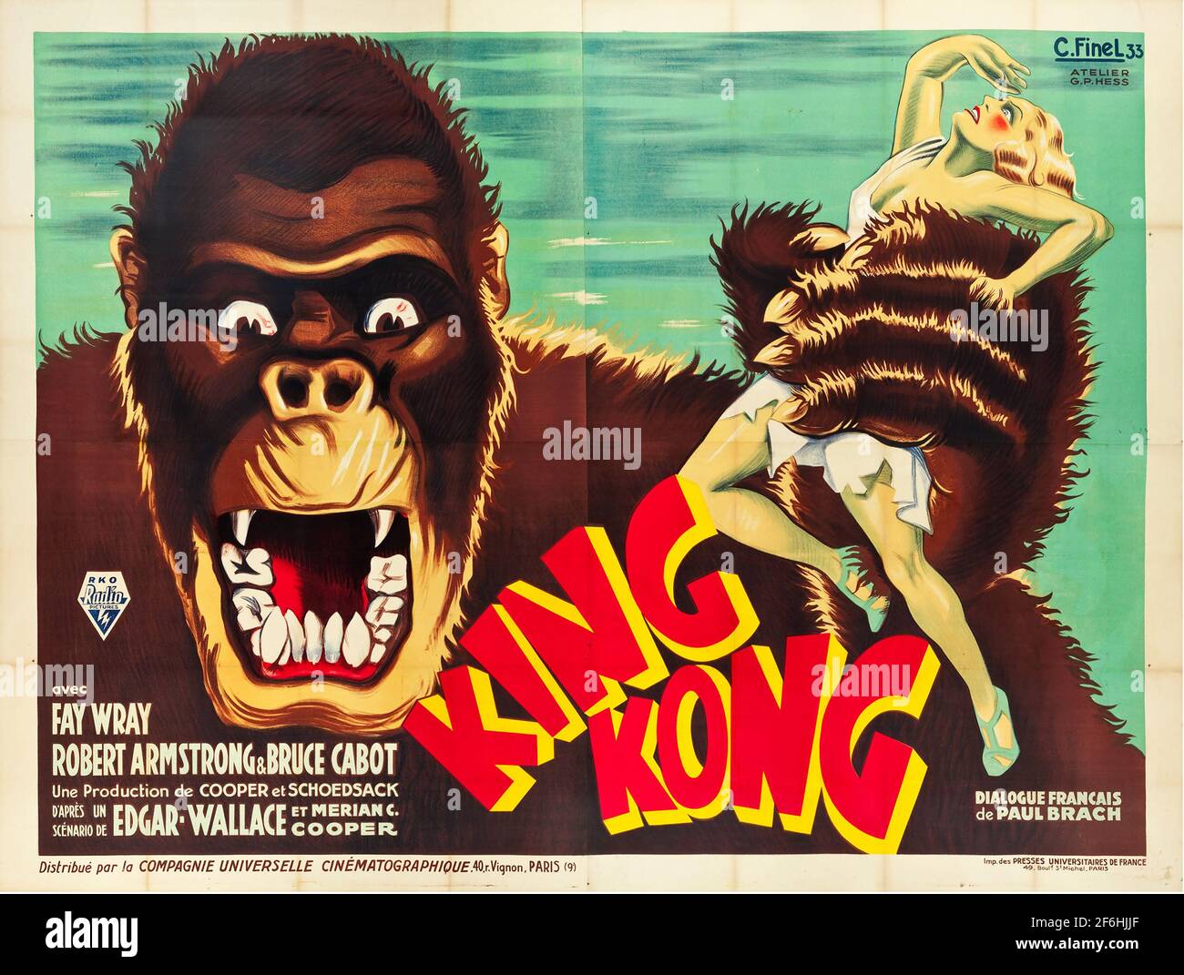 King Kong, cartel de cine 1933. Con Fay Wray, Bruce Cabot, Robert Armstrong, Frank Ward. Aventura / Fantasía / Acción / Romance. Foto de stock