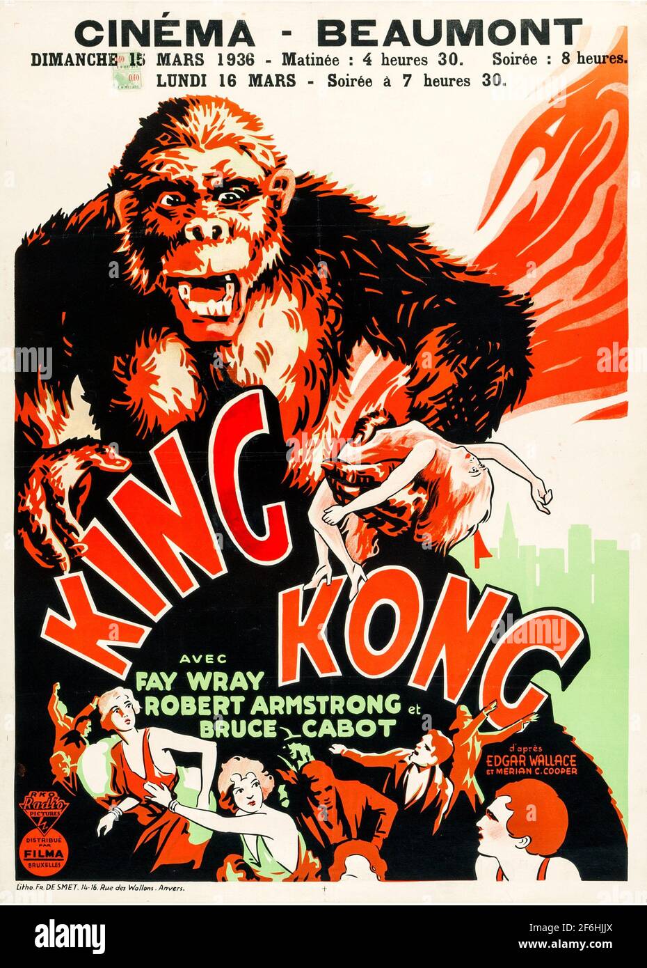 King Kong, cartel de cine 1933. Con Fay Wray, Bruce Cabot, Robert Armstrong, Frank Ward. Aventura / Fantasía / Acción / Romance. Foto de stock