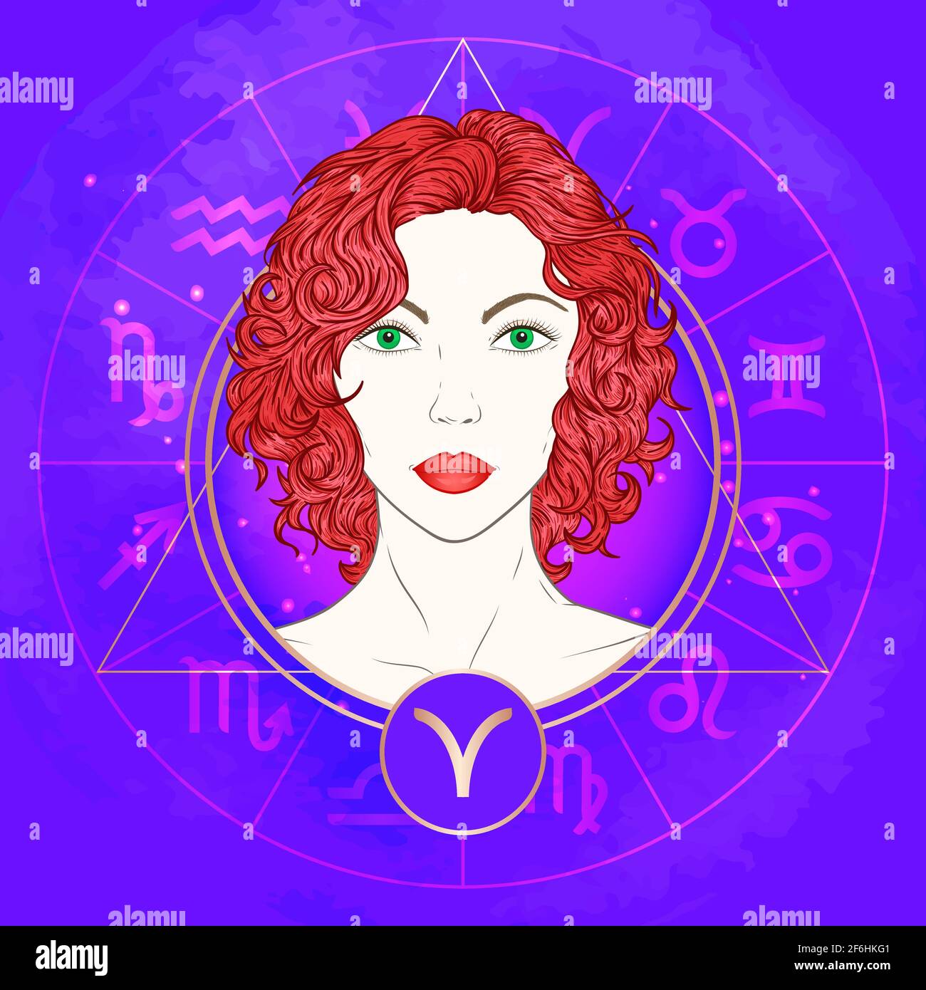 Vector Ilustracion De Signo Del Zodiaco Aries Y Retrato Hermosa Nina Sobre Fondo Abstracto Con Circulo Horoscopo Misticismo Esoterico Astrologia Abeto Imagen Vector De Stock Alamy