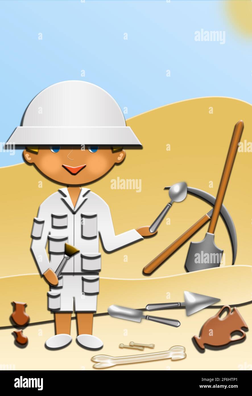 Dibujos Animados De Un Lindo Arqueologo Feliz En Un Sitio Arqueologico Esta Ilustracion Forma Parte De Una Coleccion De Diferentes Profesiones Fotografia De Stock Alamy