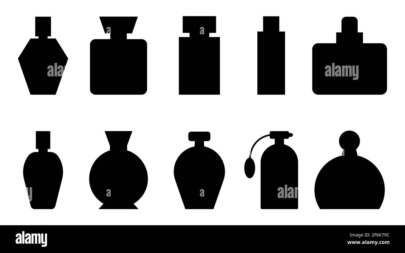 Conjunto de diferentes formas de botellas de perfume. Vector silueta para  productos de belleza plantilla de embalaje Imagen Vector de stock - Alamy