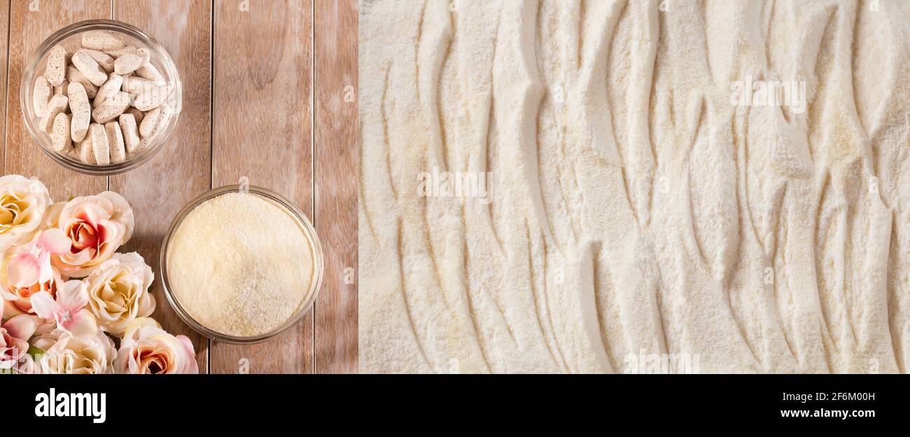 Gelatina orgánica en polvo colágeno hidrolizado. Espacio de texto