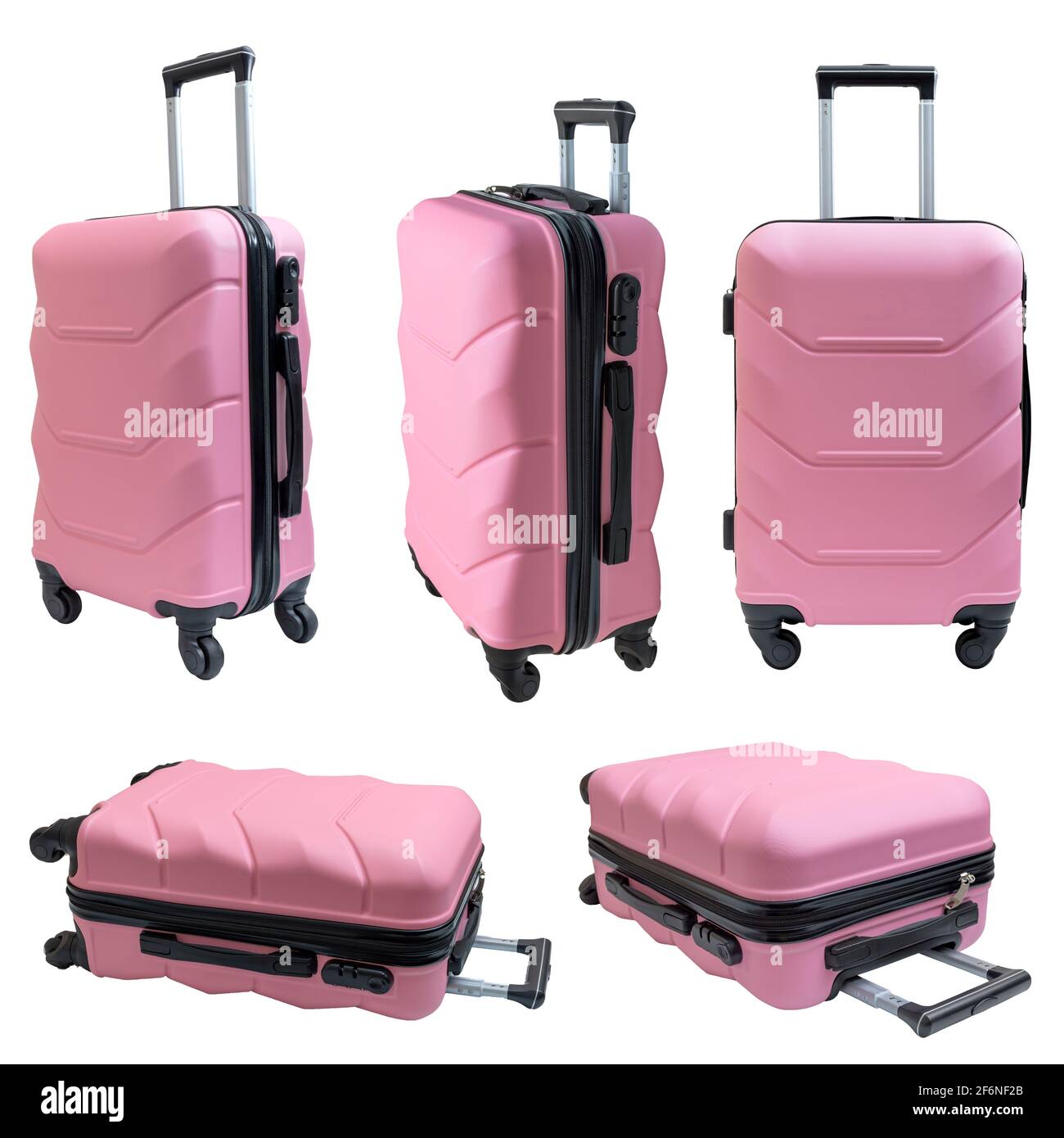 Conjunto de maleta rosa de viaje, aislada sobre fondo blanco. Bolsa  inteligente sobre ruedas para viajeros Fotografía de stock - Alamy