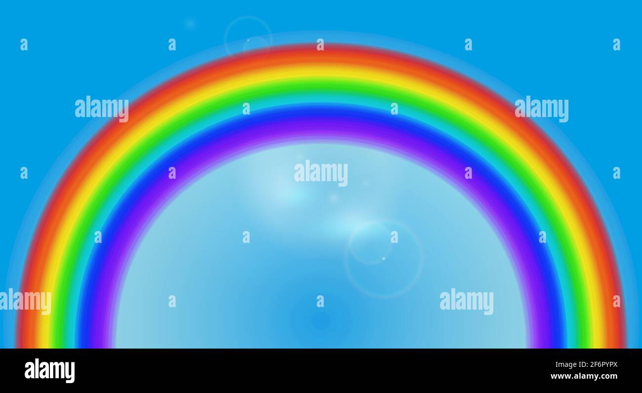 Arco Iris De Dibujos Animados Sobre Un Cielo Azul Siete Colores Arco Iris Ilustracion Fotografia De Stock Alamy