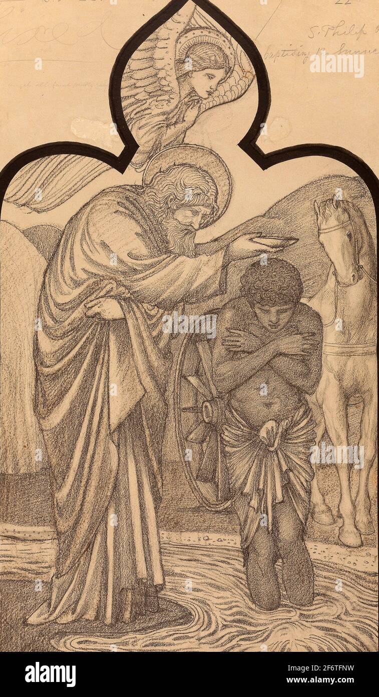Autor: Sir Edward Burne-Jones. San Felipe bautizando el Eunuco - 1853/98 - Sir Edward Burne-Jones Inglés, 1833-1898. Grafito y carbón, con Foto de stock