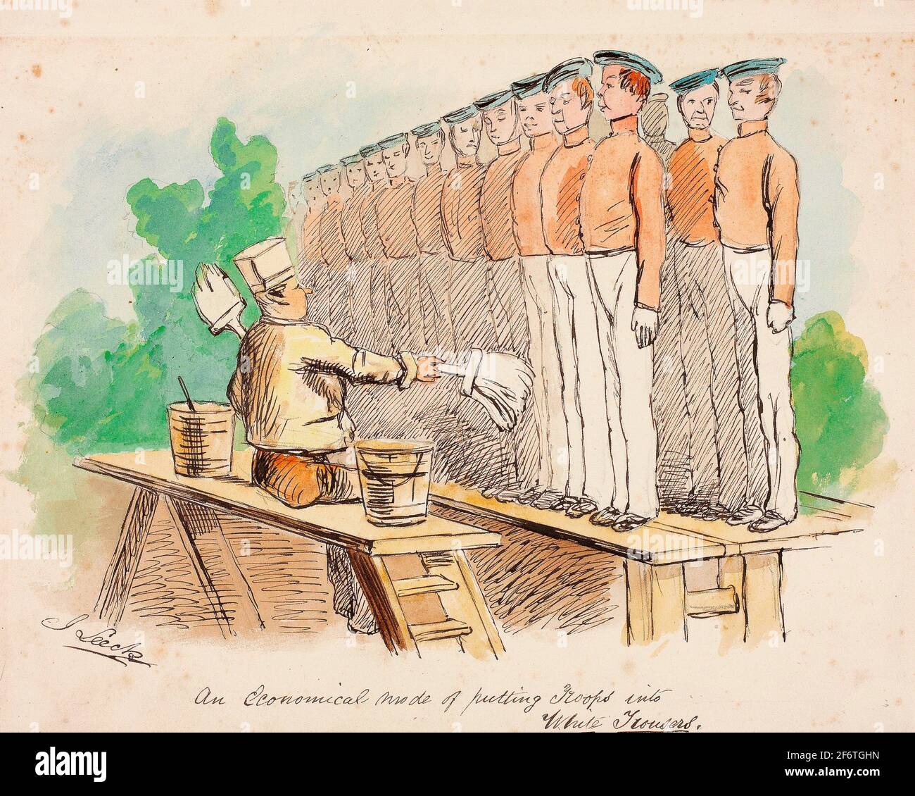 Autor: John Leech. Un modo económico de poner tropas en pantalones blancos - 1840/50 - John Leech (o posiblemente después) Inglés, 1817-1864. Foto de stock