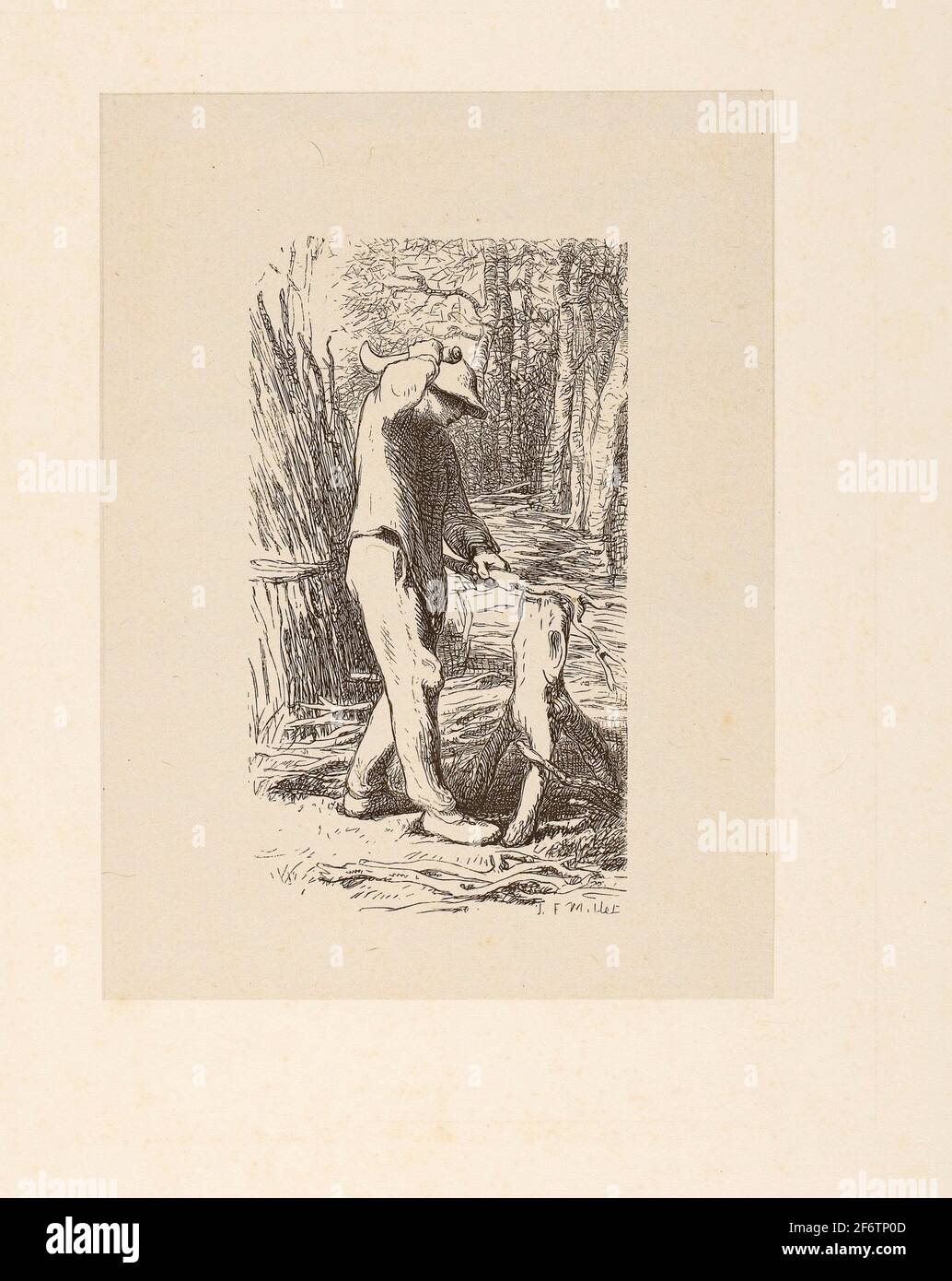 Autor: Jacques Adrien Lavieille. Hombre haciendo faggots - 1853, después de dibujar hecho en 1852 - Jacques Adrien Lavieille (francés, 1818-1862) después de Jean Foto de stock