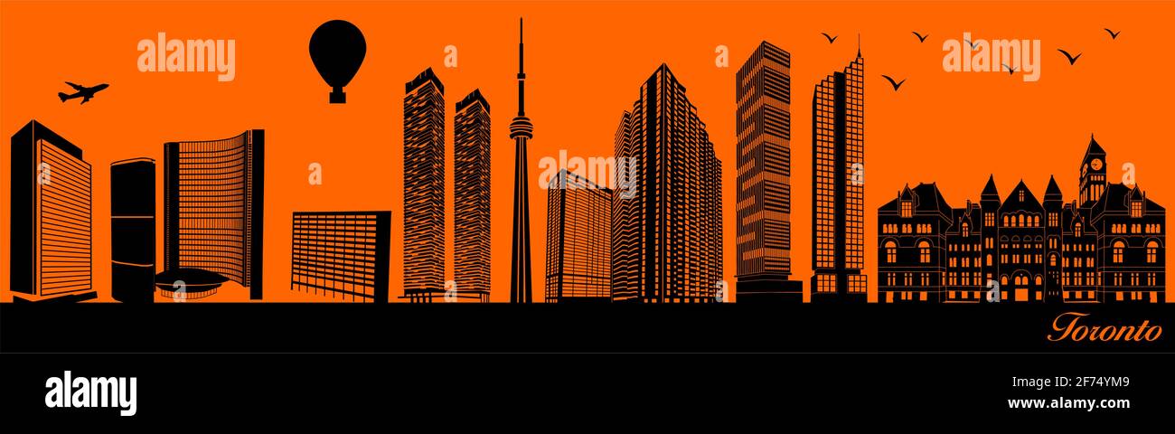 Vector ciudad silueta del horizonte - ilustración, Ciudad de fondo naranja, Toronto Canadá Ilustración del Vector