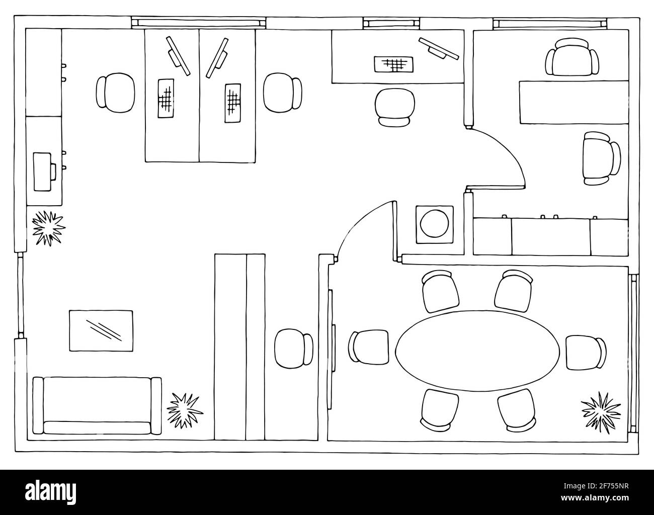 Plano de la oficina arquitectura piso interior muebles gráfico blanco